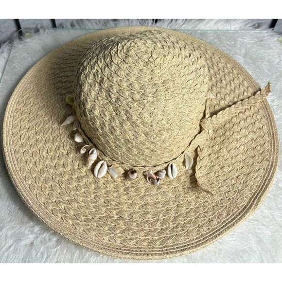 Cappelli Tan Shell Adorned Straw Hat - Picture 1 of 5